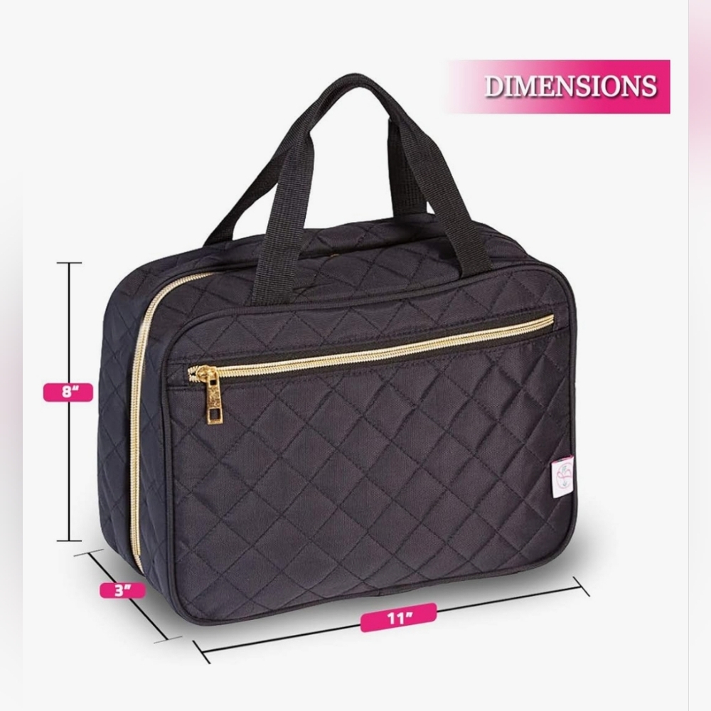 NWT Travel Bag for Makeup and Toiletries, Black And Gold Hardware